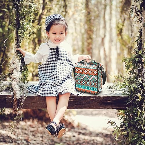 Miniatura 6 de Lonchera Aztec Geométrica para niños, bolsa de almuerzo con aislamiento azteca para niñas y niños, bolsa de preparación de comidas congelable con
