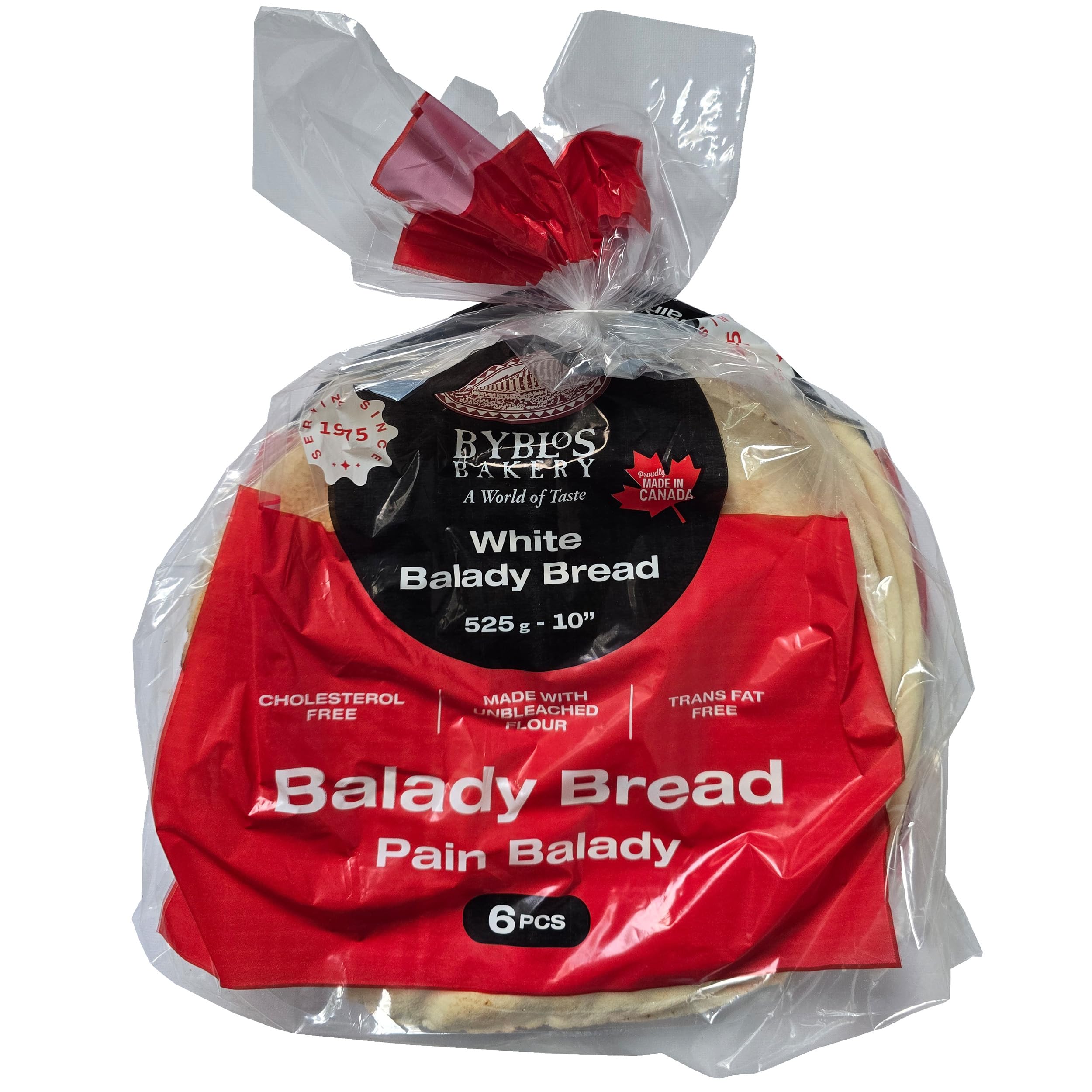 Mediterranean Balady White Pita Bread 10" 525g, 4 bags, 6 bread each