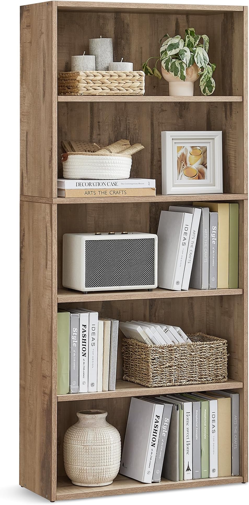 VASAGLE Bookshelf, 23.6 Inches Wide, 5-Tier Open Bookcase with Adjustable Storage Shelves, Floor Standing Unit, Camel Brown ULBC165T50