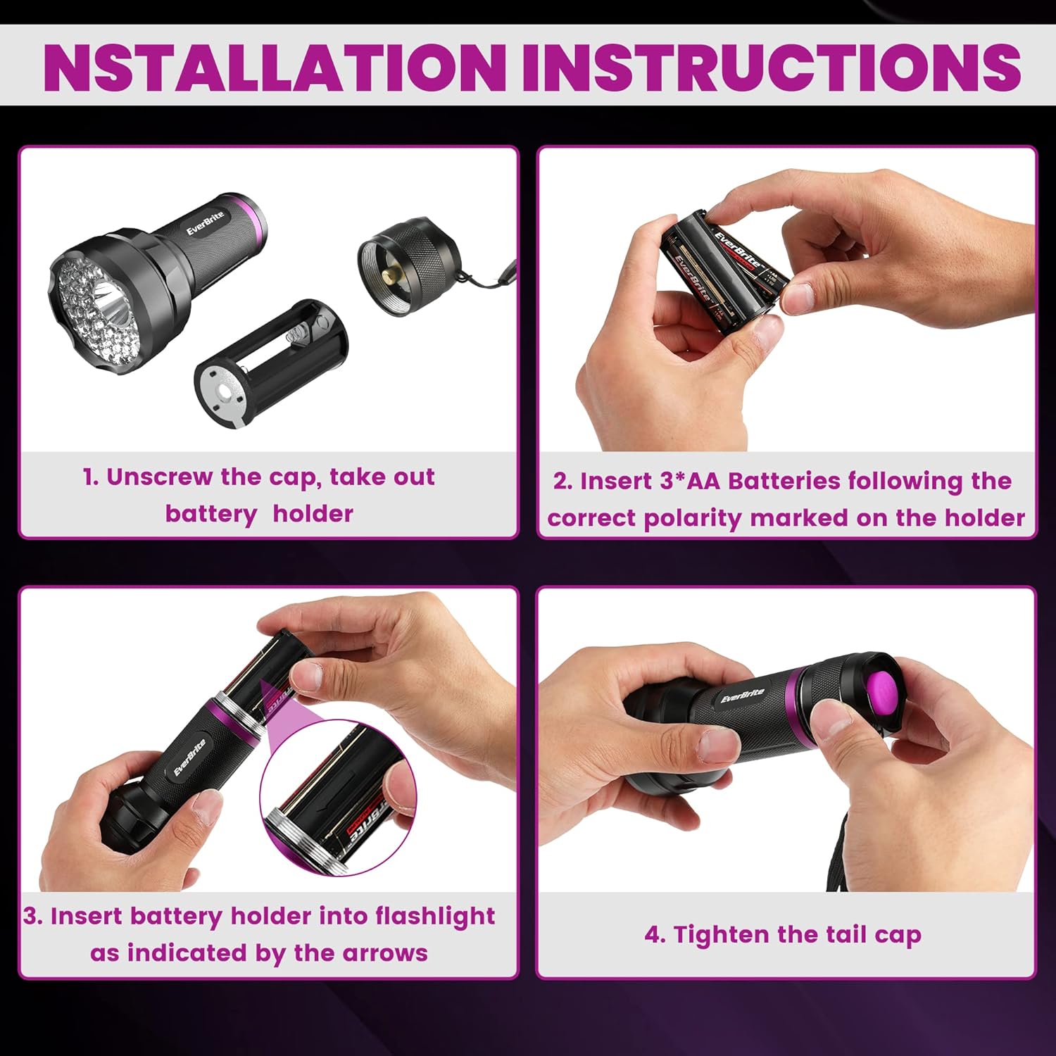 EverBrite LED Flashlight, Multifunctional Flashlight with UV and White Light, 395nm Black Light, 300 Lumens High Powered Flashlight for Camping, Emergencies, Pet Urine Stains, AA Batteries Included