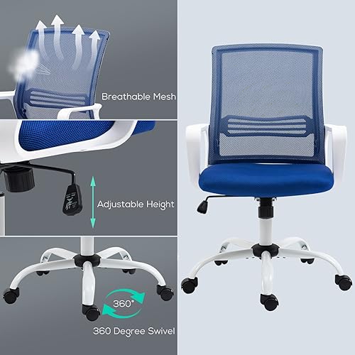 Miniatura 6 de Sillas ergonómicas de escritorio de oficina en casa, silla de malla con reposabrazos de apoyo lumbar para espalda, silla giratoria ejecutiva de