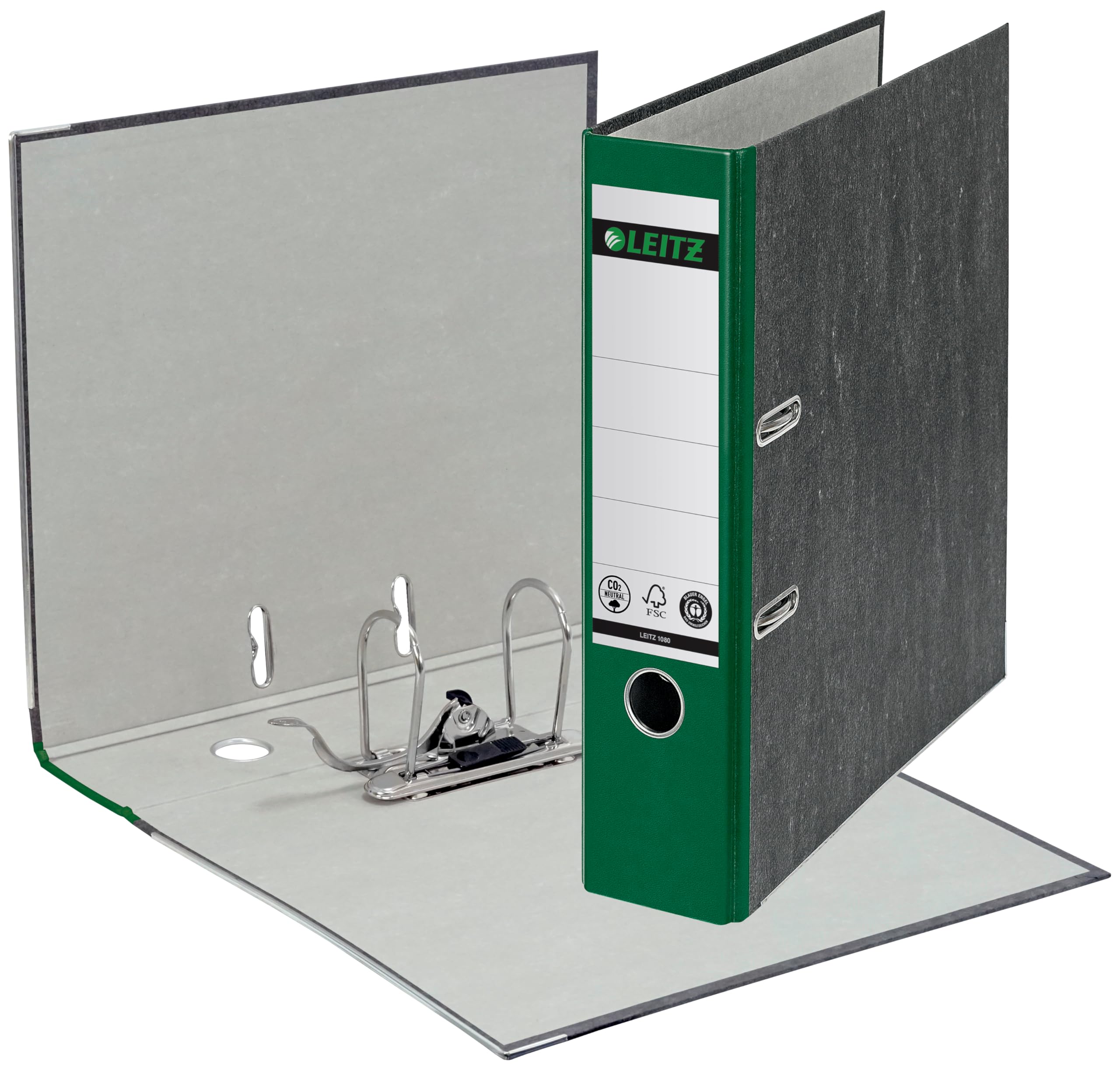Leitz Qualitäts-Ordner 180°, 20er Pack, A4, klimaneutral, 100% recycelter Karton, 8 cm Rückenbreite, Wolkenmarmor-Papier (Grün)