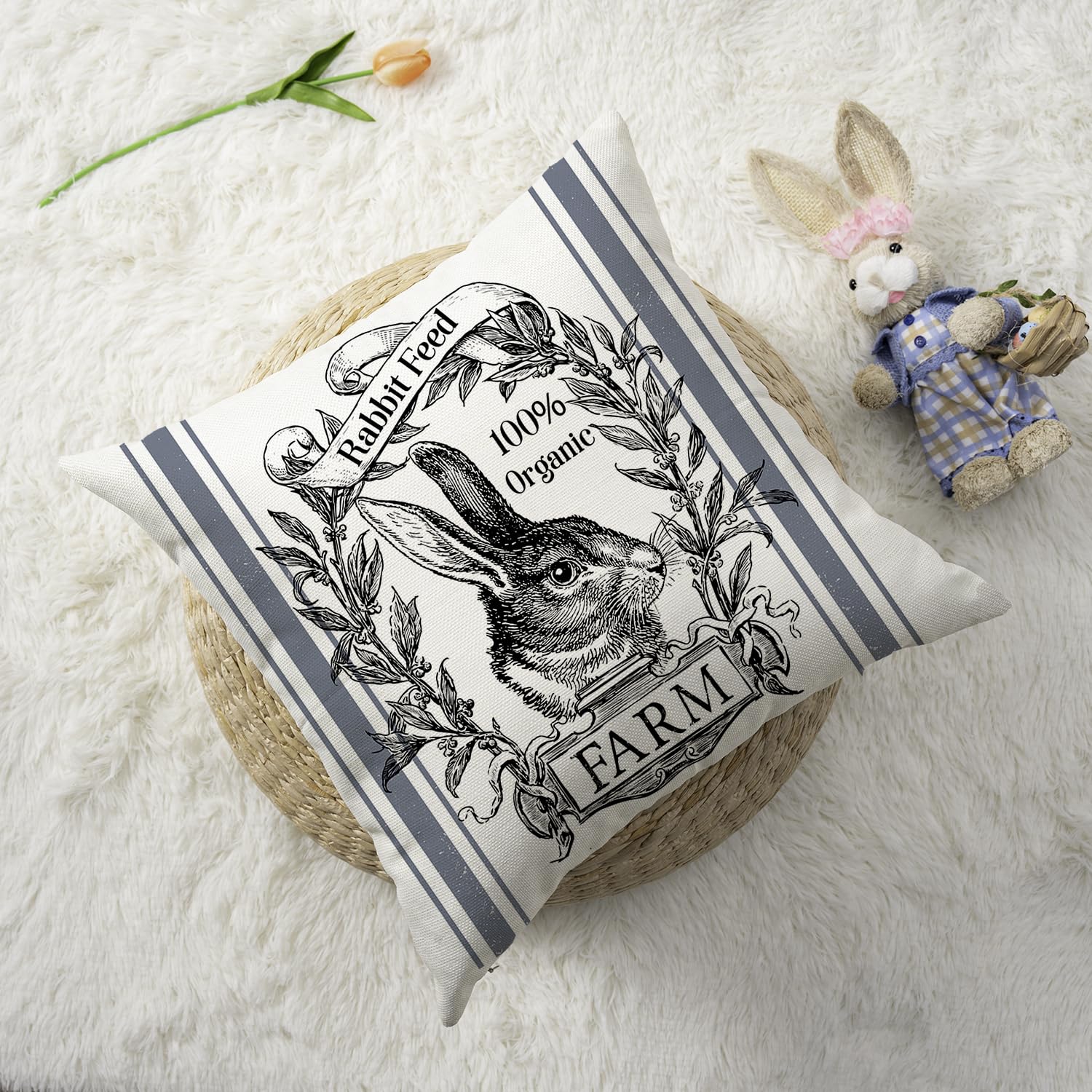 2 Federe Vintage Con Coniglio Colorato Set 4 Federe Cuscino Pasquale 45x45 Cm - Con Coniglietto Bufalo E Motivi Festivi Set 2 Federe Pasquali