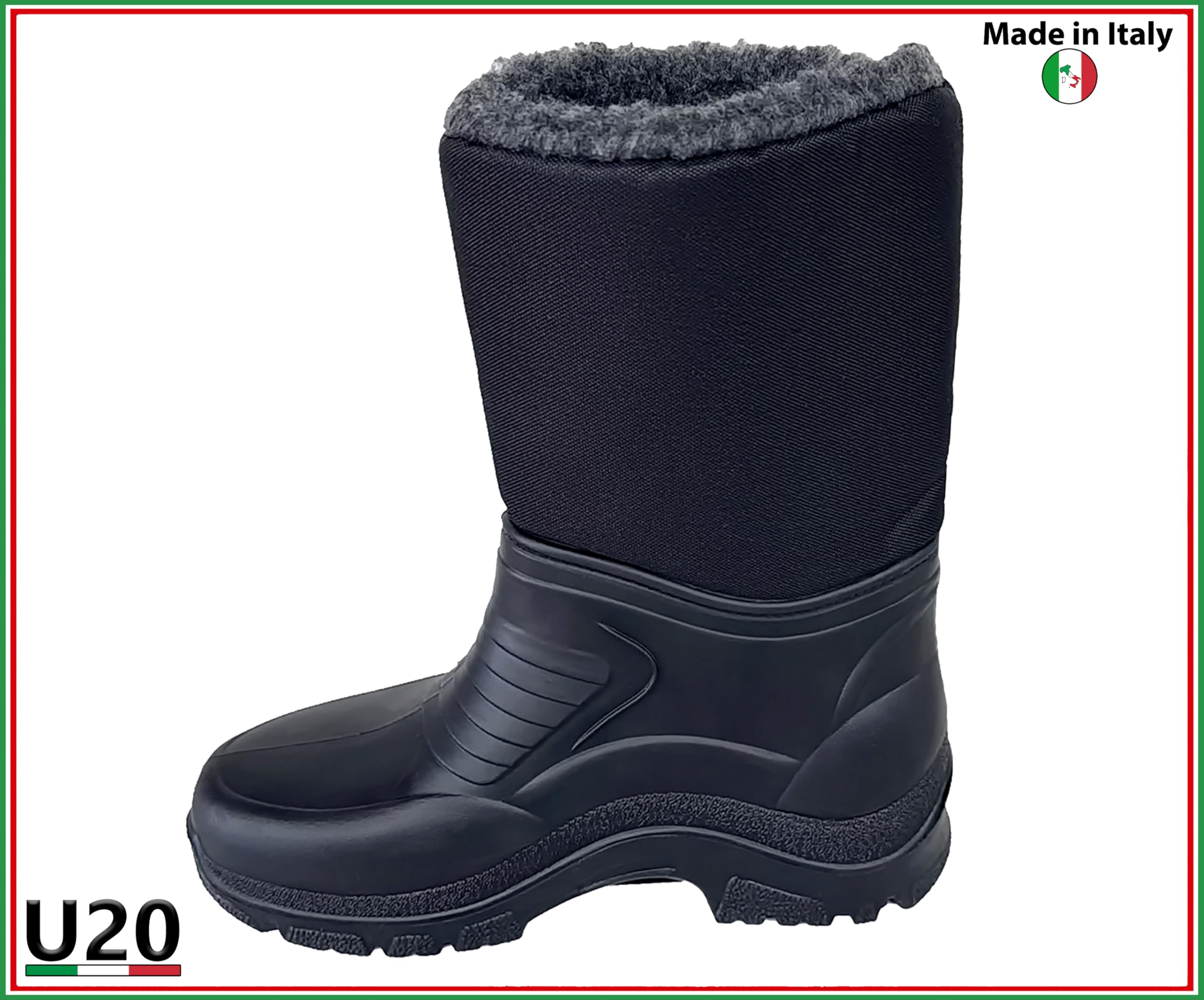 Generico U20 Après-ski unisexe imperméable avec rembourrage en laine synthétique chaude, semelle antidérapante, 100 % fabriquée en Italie