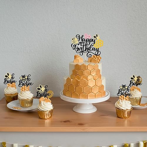 Miniatura 5 de 24 adornos para cupcakes de abejorro con purpurina Oh Babee, decoraciones para temática de abejas, baby shower, niños, suministros de decoración de