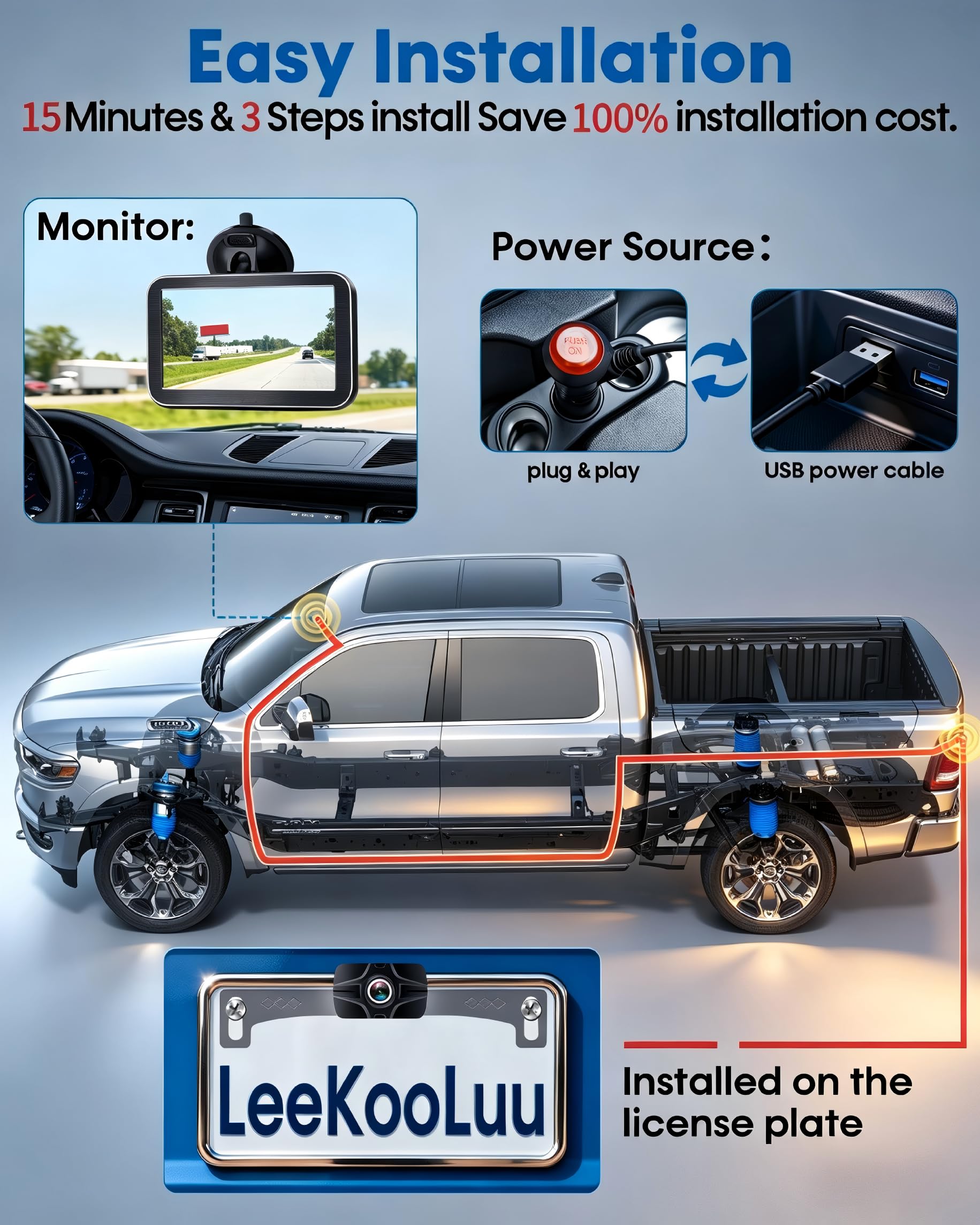 HD 1080P Backup Camera: 15-Min Easy Install 7 inch Large Screen Color Night Vision See Clearly at Night Up to 10 Meters - Reverse Camera for Trucks Cars Pickup SUVs Rear View Safety & Parking Assist - 5