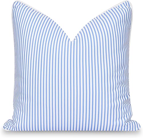 Hofdeco Premium Coastal Patio - Funda de almohada para interiores y exteriores, 20 x 20 pulgadas, repelente al agua para patio trasero, sofá, rayas