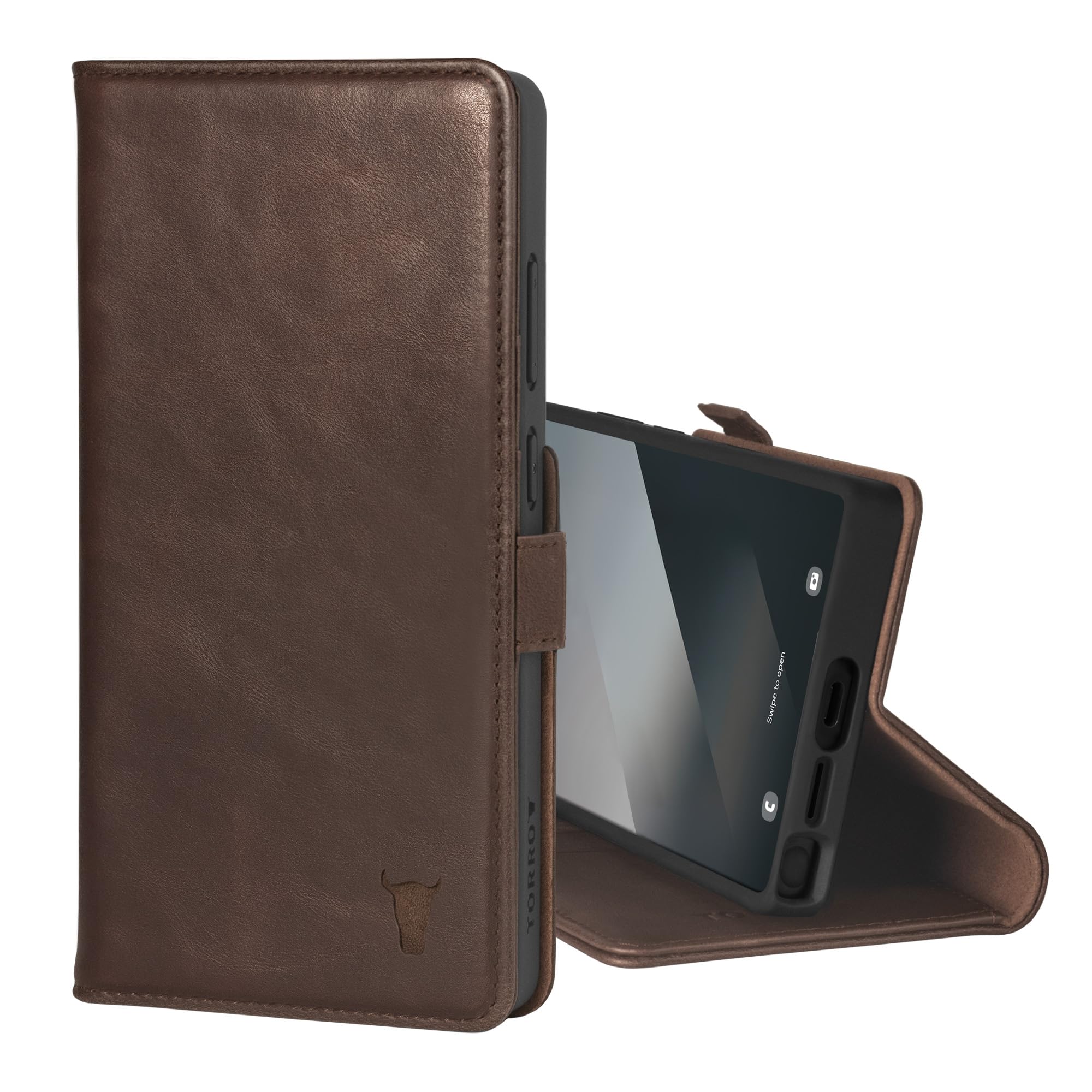 TORRO Samsung Galaxy S25 Ultra 5G Case, Notebook Type Genuine Leather Smartphone Case with Stand and Card Holder (Dark Brown)