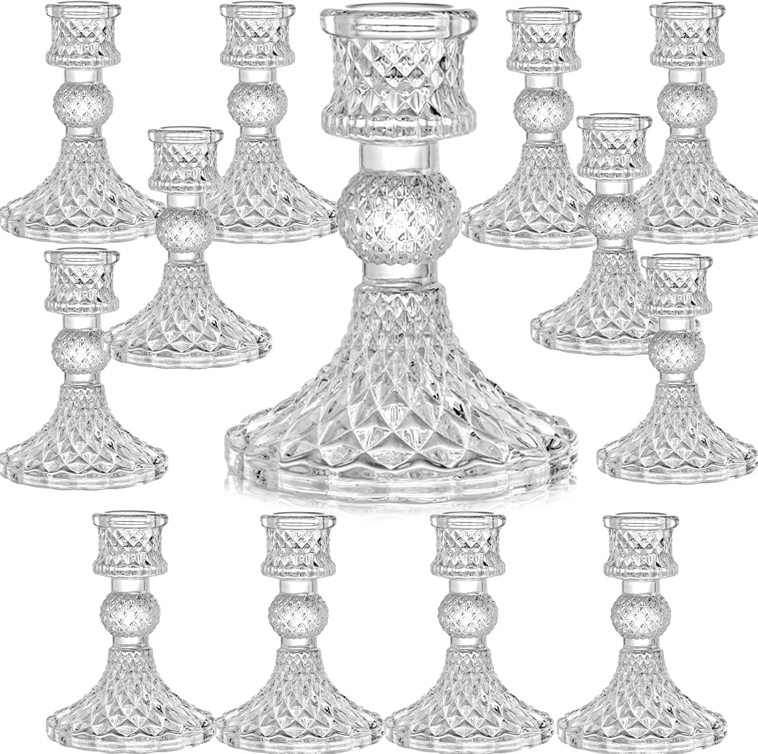 AVLA 12 Pack Crystal Candle Holders, Clear Taper Candlestick, Thick Glass Candle