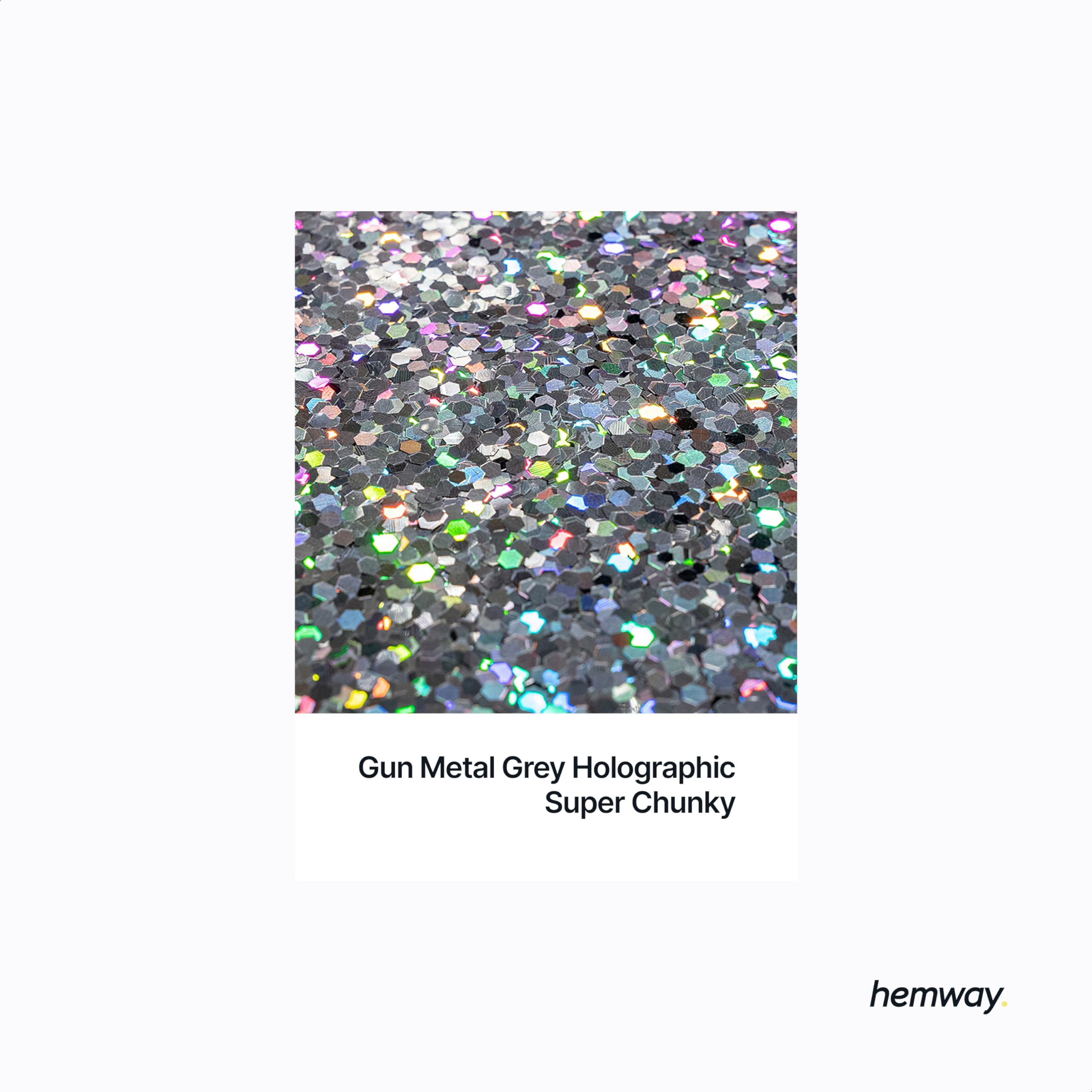 Hemway Resin Glitter Gun Metal Grey Holographic 100g Super Chunky - Image 2