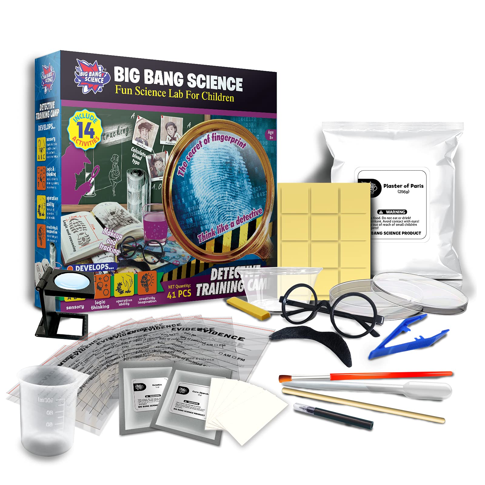 BIG BANG SCIENCE | Science Kit Chemistry Set for Kids | STEM Toys for Kids Age 8+ | Detective Training Edu Kit | Exploring Learning Toys for Boys and Girls | 14 Activities & 41 Pcs