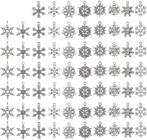 CCINEE 100 dijes antiguos de copo de nieve, colgantes de metal plateado, al por mayor, mezclados a granel, joyería para hacer collares, pulseras y