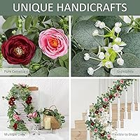 Vista 18 de TOCHGREEN 4 Pack 24Ft Artificial Eucalyptus Flower Garland with Champagne Roses, Fake Rose Flower Greenery Garland Floral Vines for Wedding Home