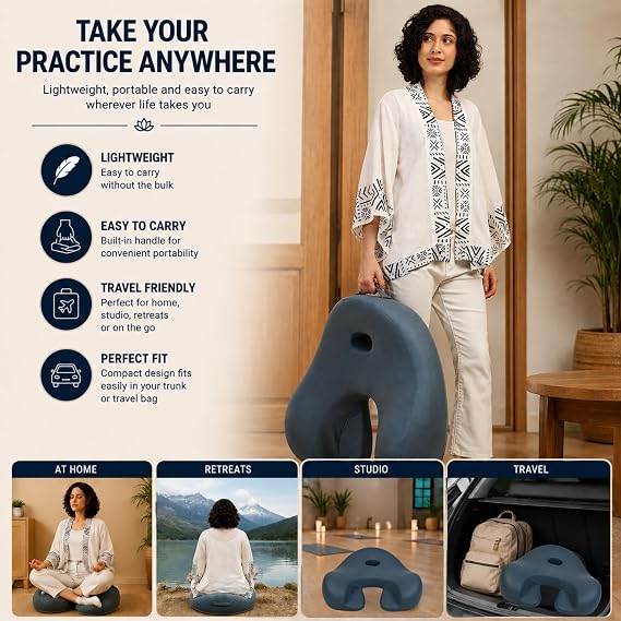 Ergonomic Meditation Cushion with Foot Rest & Carry Strap Large Floor Cushion for Adults Meditation Seat & Yoga Cushion for Mindfulness, Sound Healing & Reiki