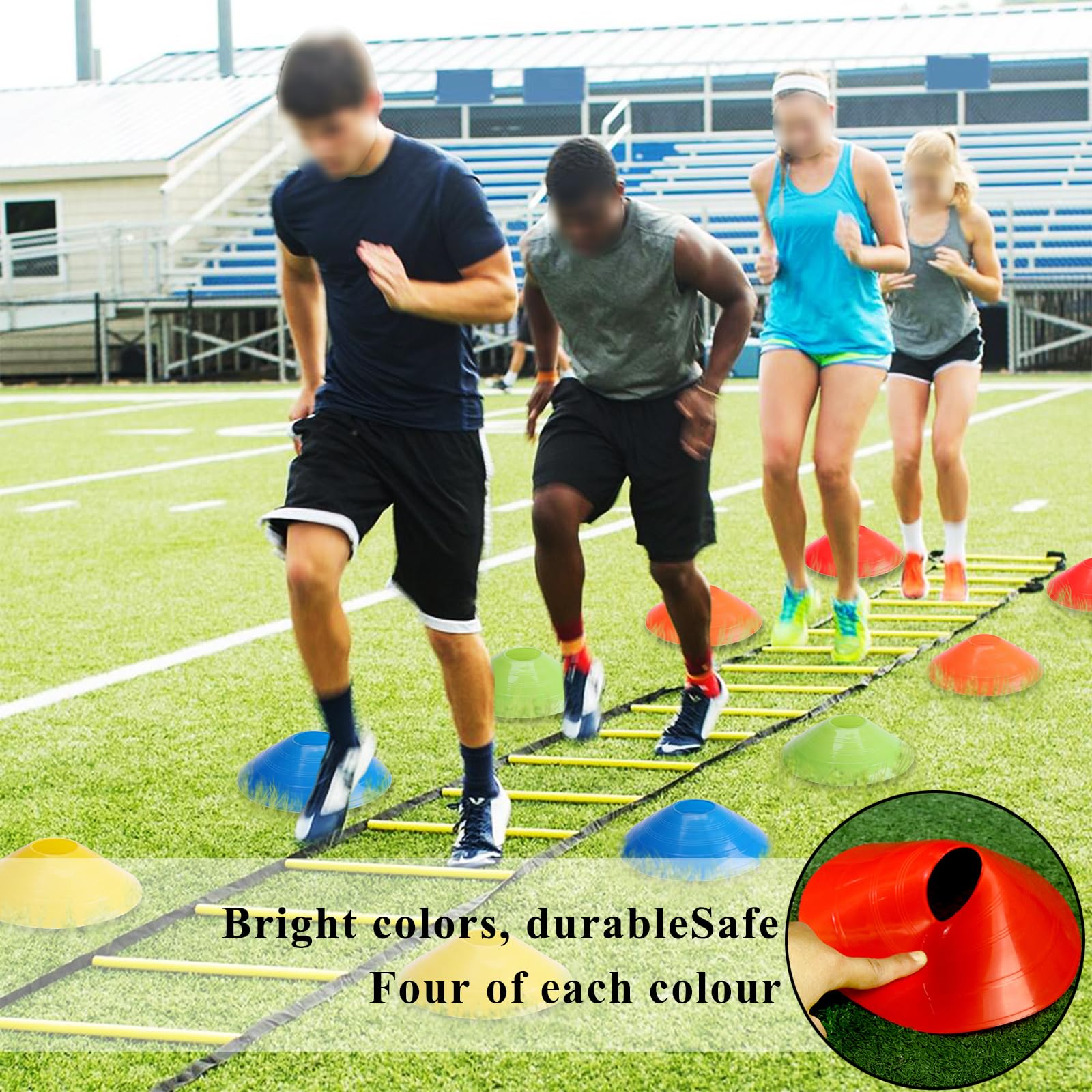Allenamento Calcio Kit,Calcio Accessori con Scaletta Allenamento 6 m con 20 Sport Allenamento Coni- 20 Cinesini per Allenamento-4 Picchetti di Terra-1 Paracadute di Resistenza