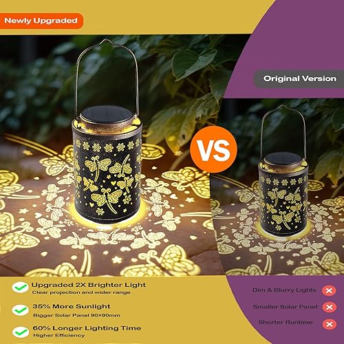 Miniatura 4 de Faroles solares de libélula actualizados 2025 para exteriores, impermeables, luces colgantes, linterna solar de metal hueca para jardín, patio,