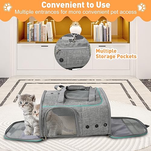 Miniatura 6 de LUCKYERMORE Transportador plegable para mascotas de lados suaves para gatos pequeños, perros y cachorros de hasta 16.5 libras, transportador
