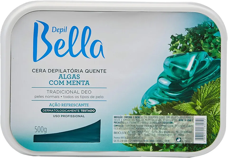 Cera Depilatória algas com Menta, Depil Bella, 500 G