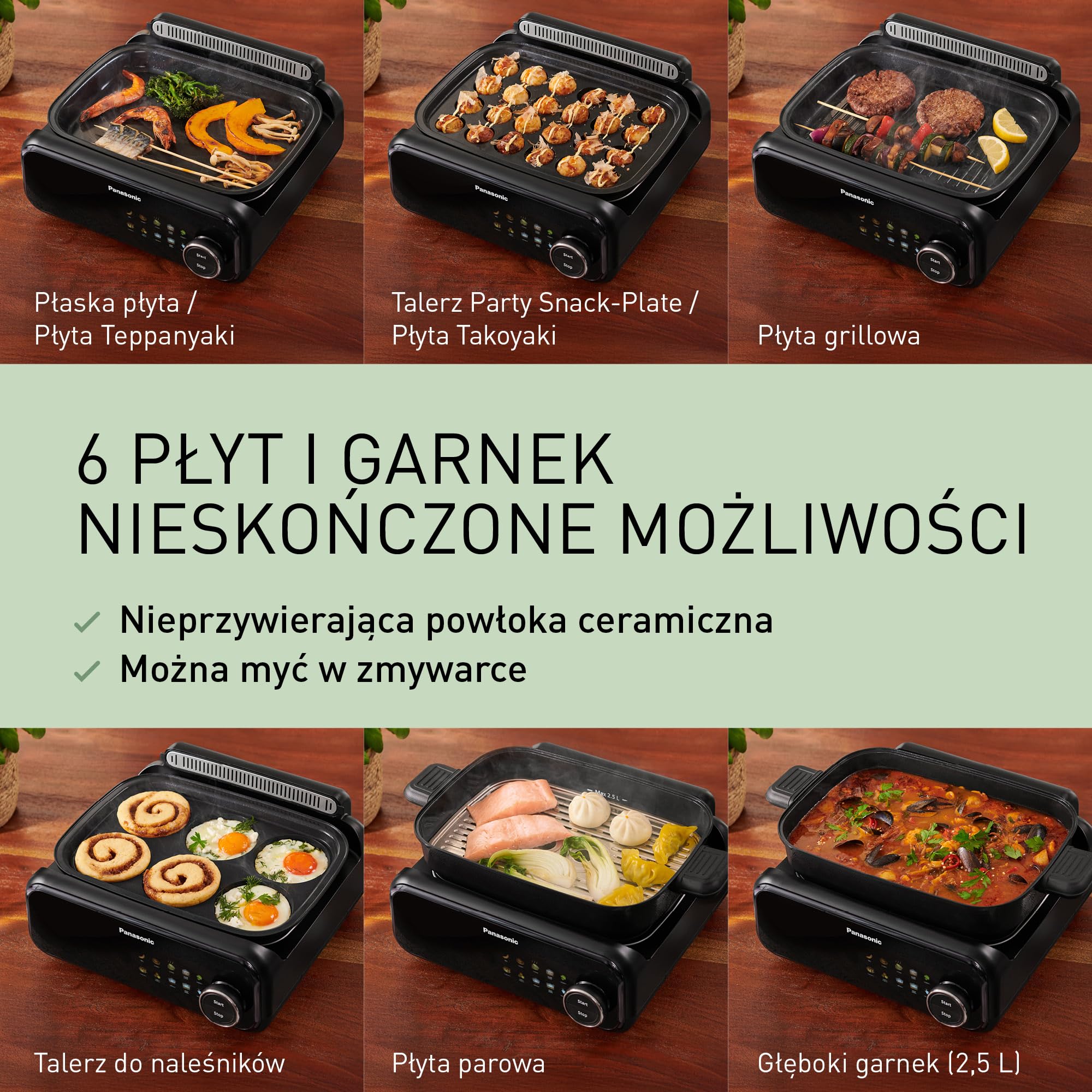 Panasonic NF-GM600KXE Garnek Elektryczny Multicooker 6 w 1, 1400 W, 40-250°C, 9 trybów automatycznych, 6 płyt, bezdymny, system odprowadzania dymu, można myć w zmywarce, przewód 2.5 m, czarny