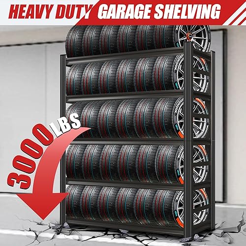 Miniatura 6 de Estantería de metal para garaje de 3000 libras  Estantes de almacenamiento de garaje de 5 niveles resistentes  Estante de almacenamiento para sótano