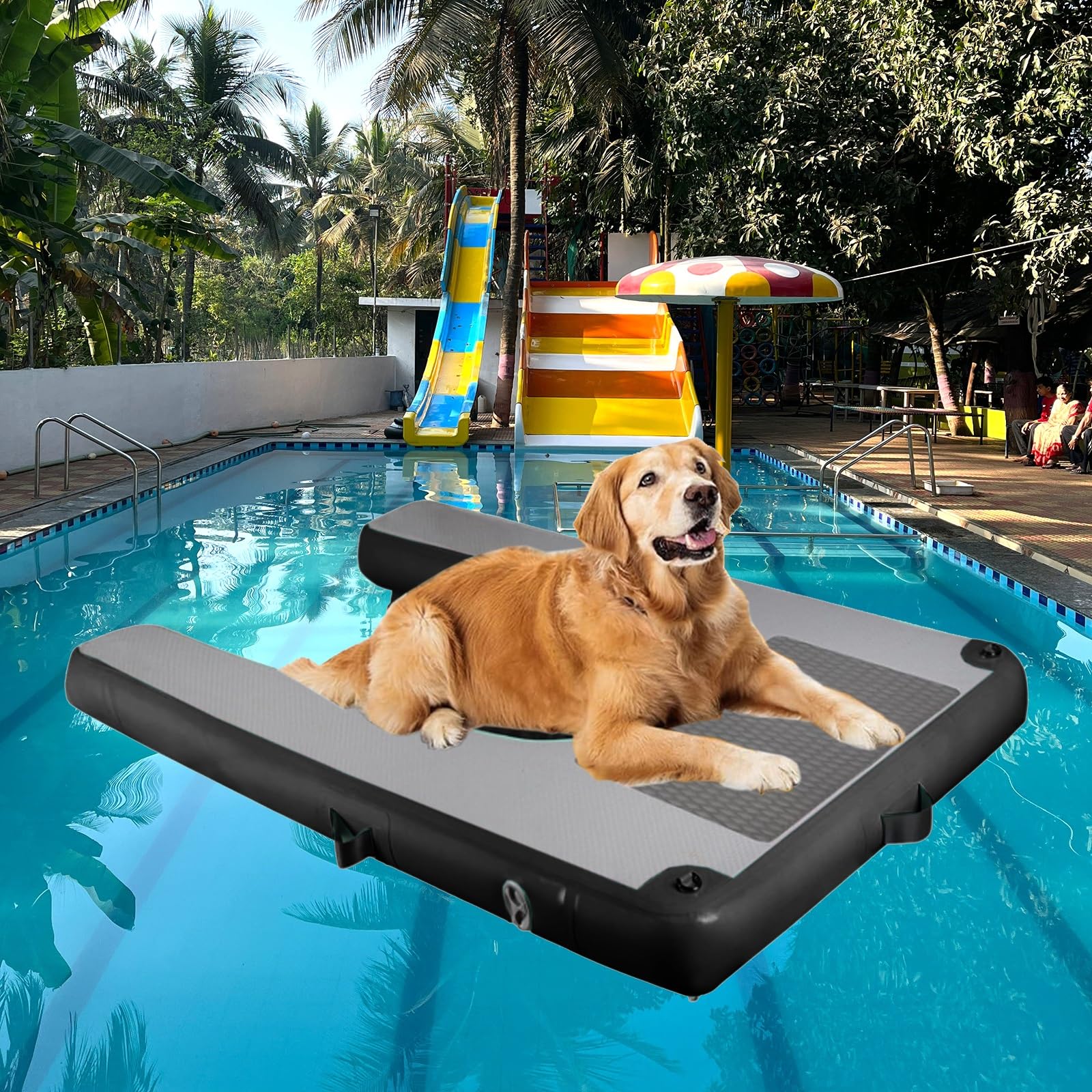 Rampa de agua para perros Rampa De Piscina Para Perros Para Piscina Enterrada, Plataforma De Muelle Inflable Para Perros Pequeños Medianos Grandes Para Pontón/ Lagos/ Playas(Black,LxWxH 150x100x10 cm)