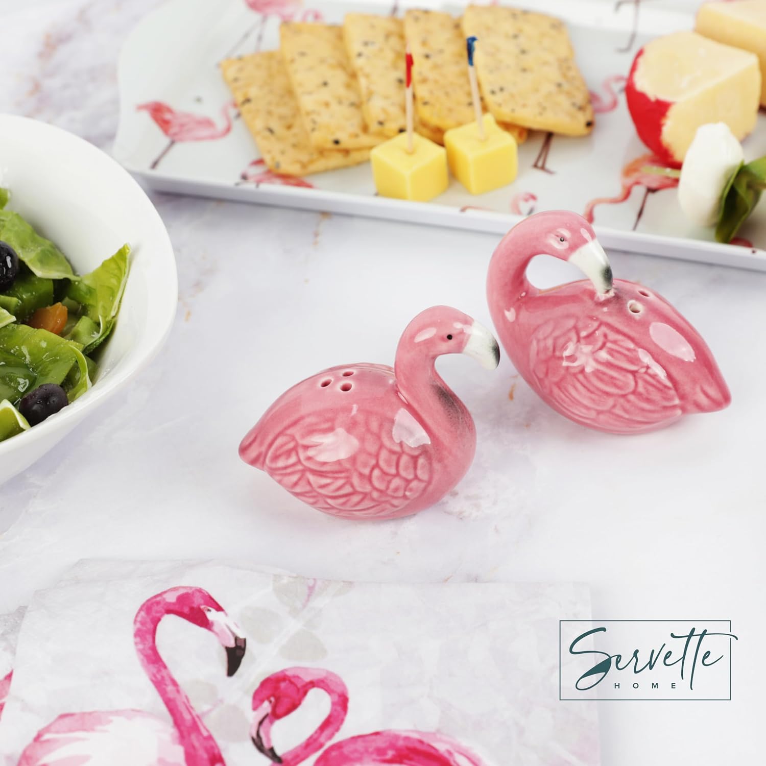 Servette Home Flamingo Napkin Holder & Salt & Pepper Shakers Set - Pink Ceramic