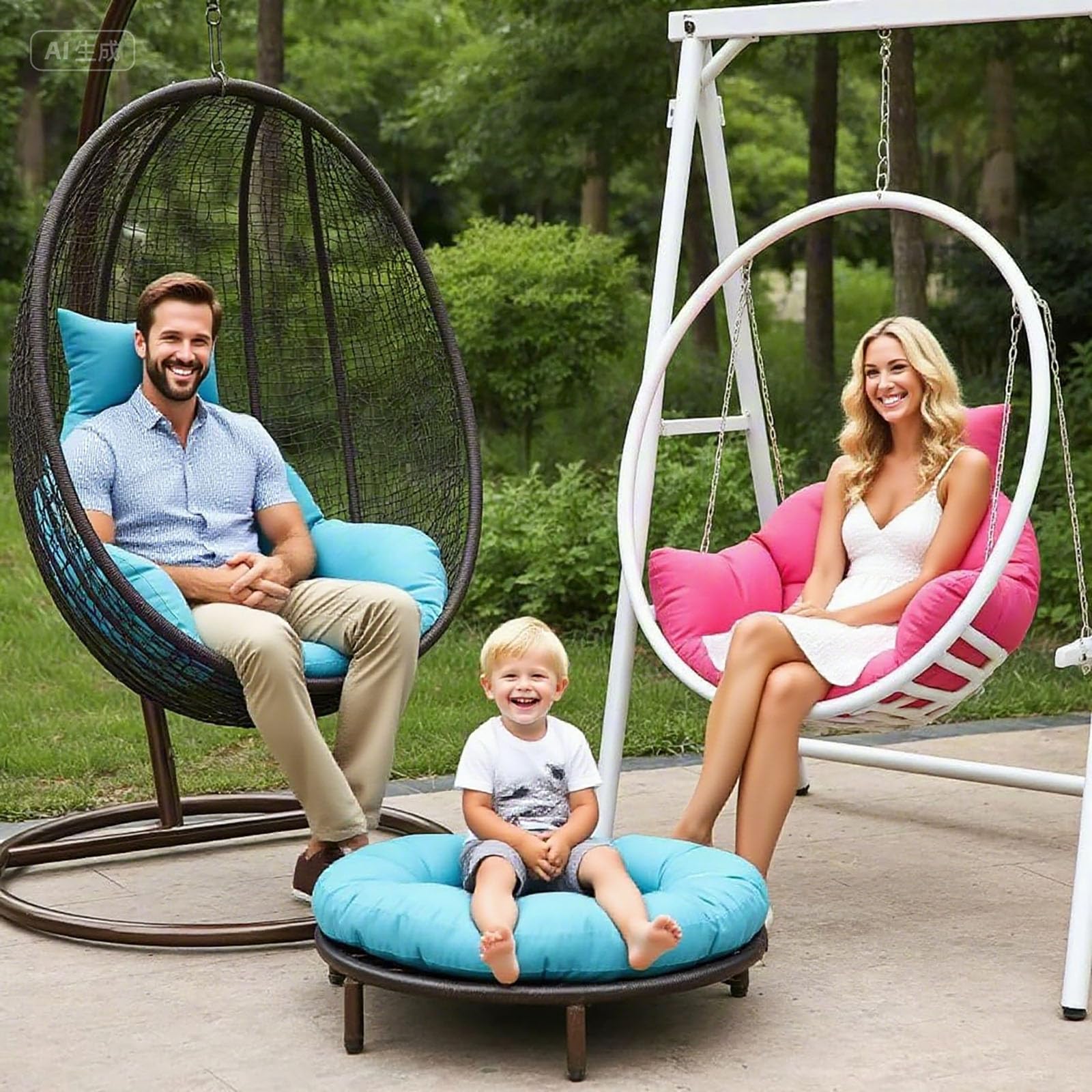 Generisch Kissen für Hängesessel Outdoor, Auflage für Hängeschaukel, Wasserdichter Sitzkissen Waschbar Schaukelstuhl Hängestuhl Sitzauflage Korb-Stuhl-Kissen für Terrasse, Garten,Grau,100cm