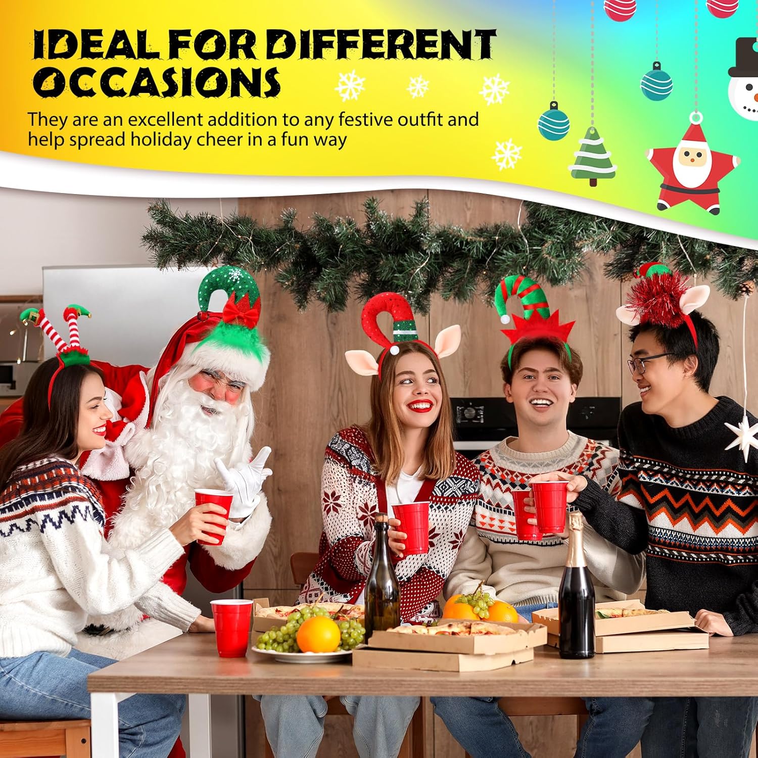 Hotop 18 Pcs Assorted Elves Headband Elf Christmas Headbands Cute Christmas Hair Accessories Elf Hair Hoop Fun and Festive Costume Headwear Xmas Photo Props for Holiday Xmas Party Favor Photos Booth