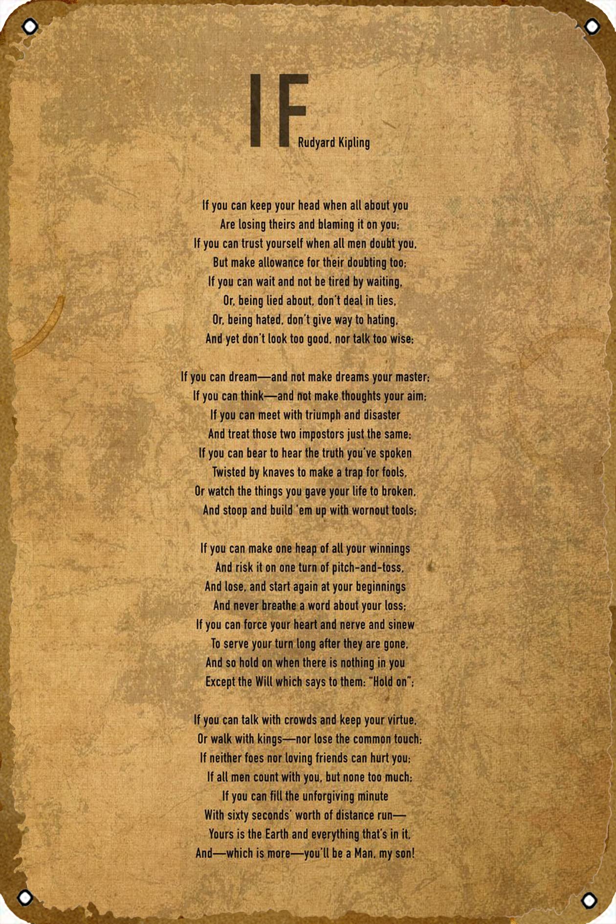 If Rudyard Kipling Poem Poster Retro Metal Tin Vintage Sign 12 X 8 Inch Home Bar Man Cave Wall Decor