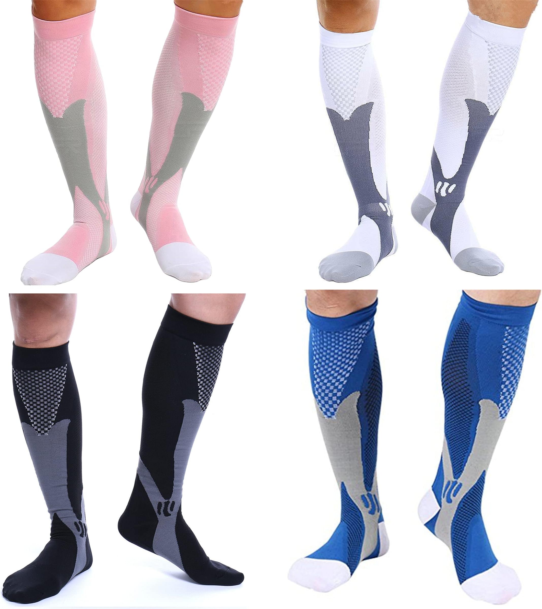 4 Pairs Compression Socks for Men & Women (20-30 mmhg) Best Graduated Athletic Fit for Running, Nurses, Shin Splints, Flight Travel & Maternity Pregnancy - Boost Stamina, Circulation & Recovery