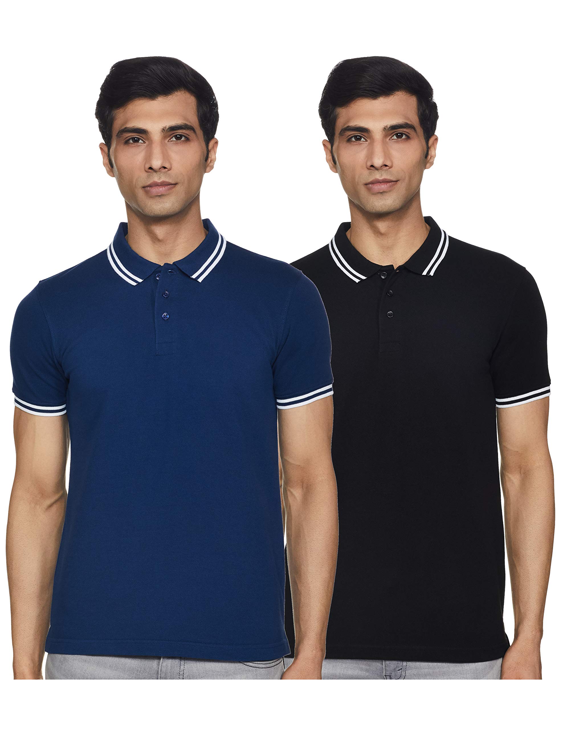 Men's Solid Regular Fit Tipping Collar Polo (Combo Pack of 2)