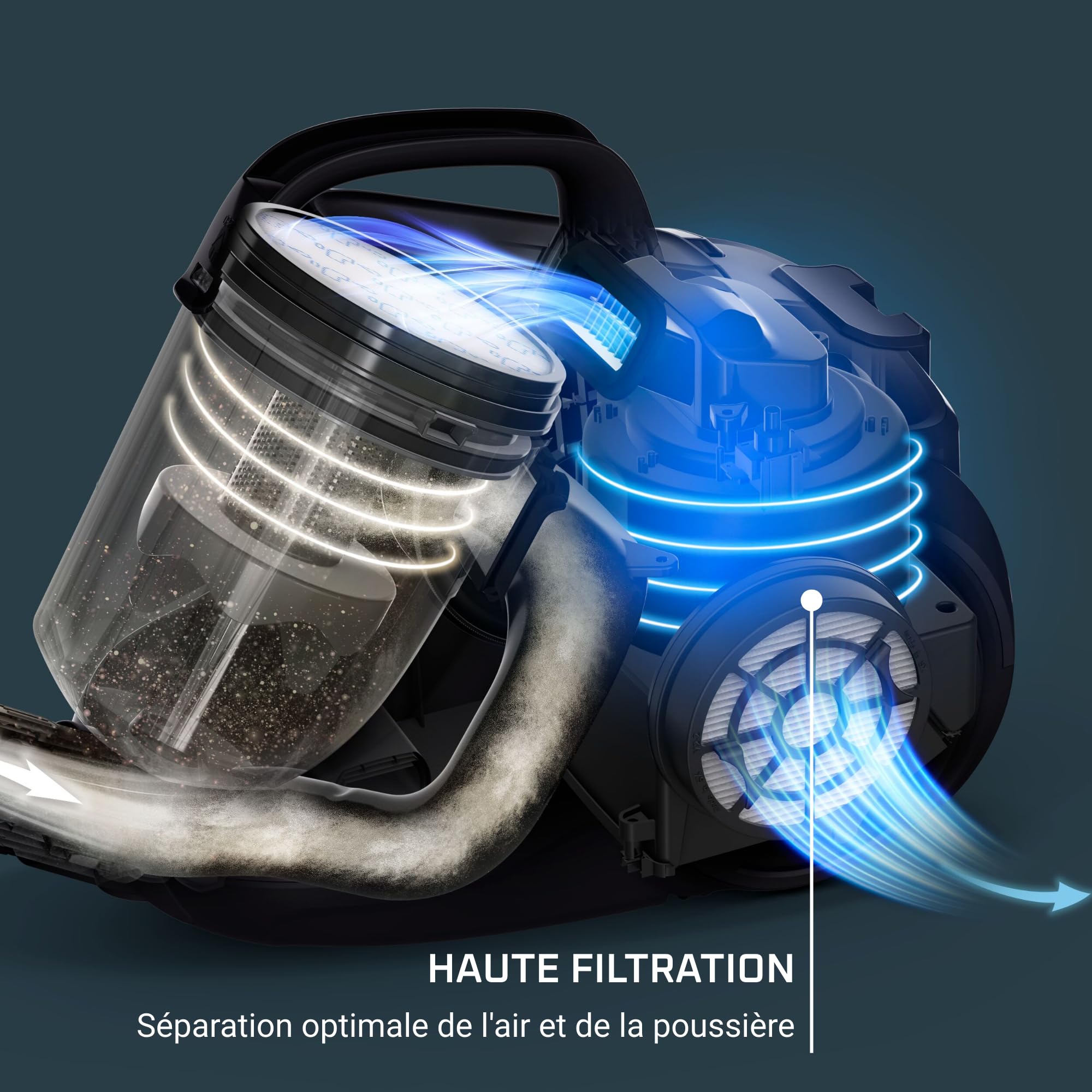 Rowenta Compact Power Cyclonic Aspirateur Sans Sac Performant Compact Léger Maniable Ergonomique Capacité 1,5L RO3731EA, Noir / Turquoise