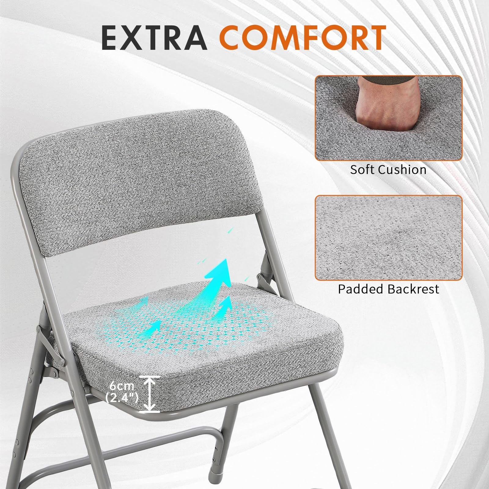 Chaise pliante rembourrée, avec siège rembourré épais en tissu, chaise pliable portable en métal pour une utilisation en intérieur et en extérieur, chaise rembourrée durable et confortable pour la