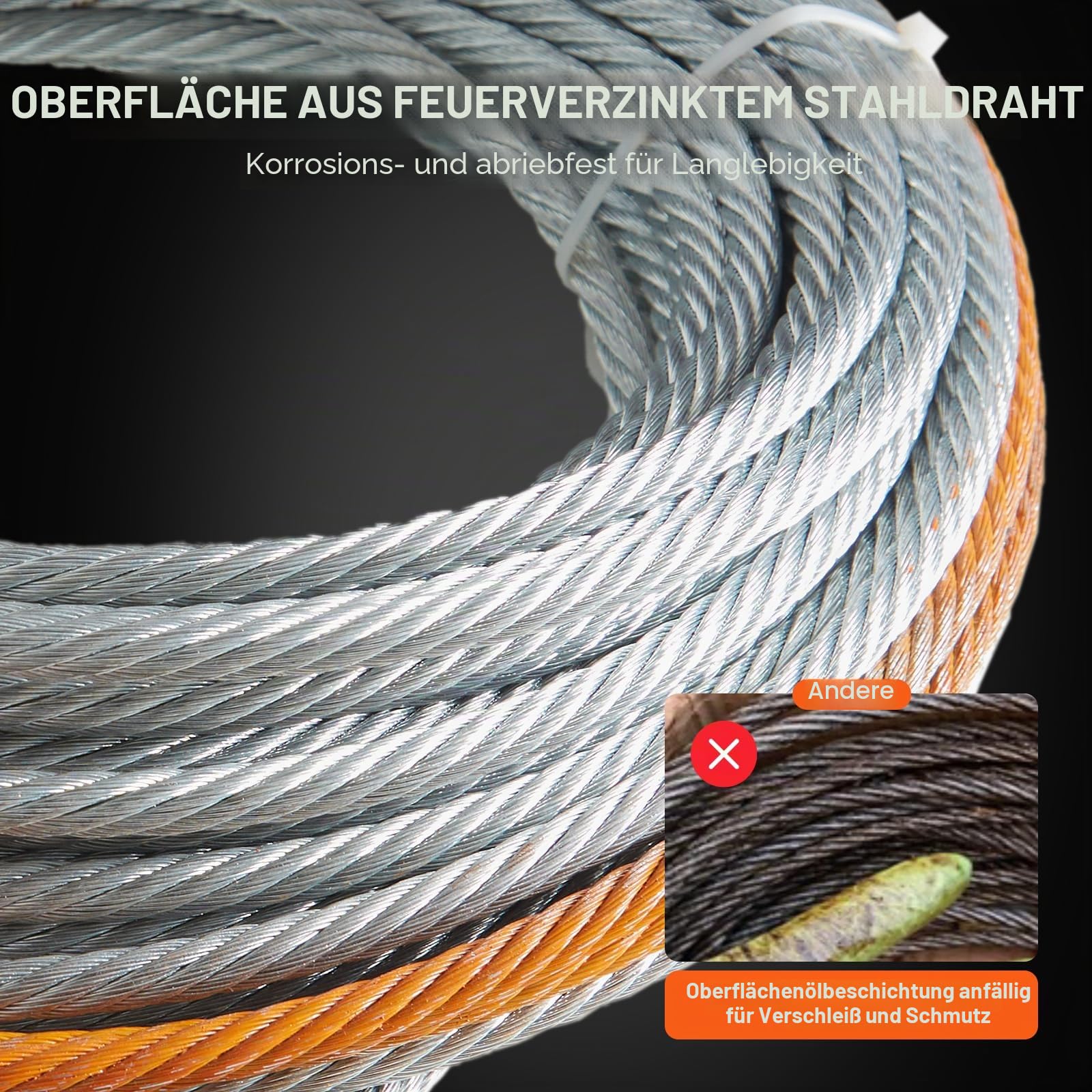 VEVOR Anschlagseil 9,5 mm x 30,5 m Stahlseil 67,6 kN Bruchfestigkeit des Kabels Forstseil mit Drehhaken Hebeseil Drahtseil Abschleppseil Ideal für ATVs UTVs Autos SUVs oder große Geländewagen