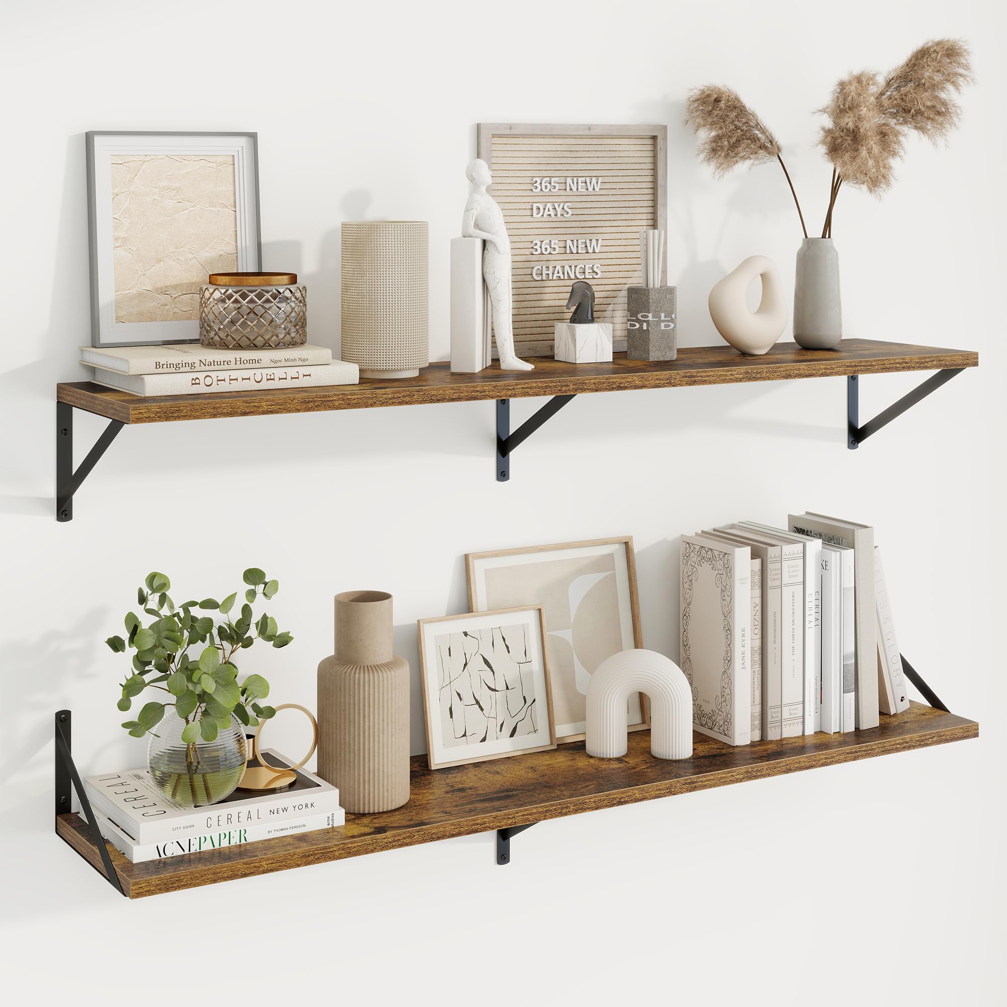 48 inch brown floating shelves for living room set of 2