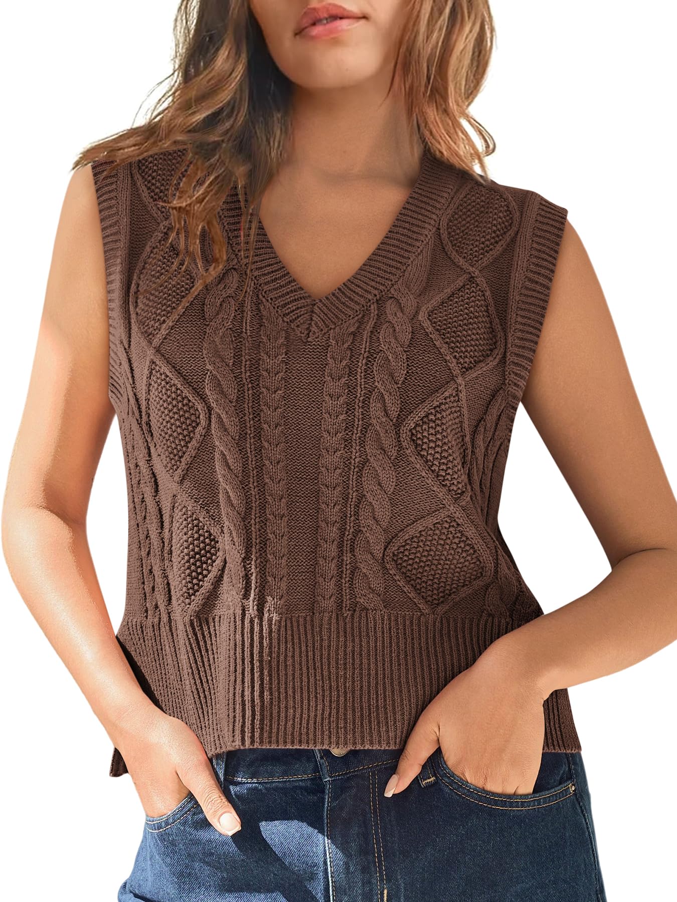 Tongmingyun Pullunder Damen Ärmellos V-Ausschnitt Strick Pullover Basic Strickweste Einfarbig Tank Top für Business Freizeit Sweater Weste Frauen