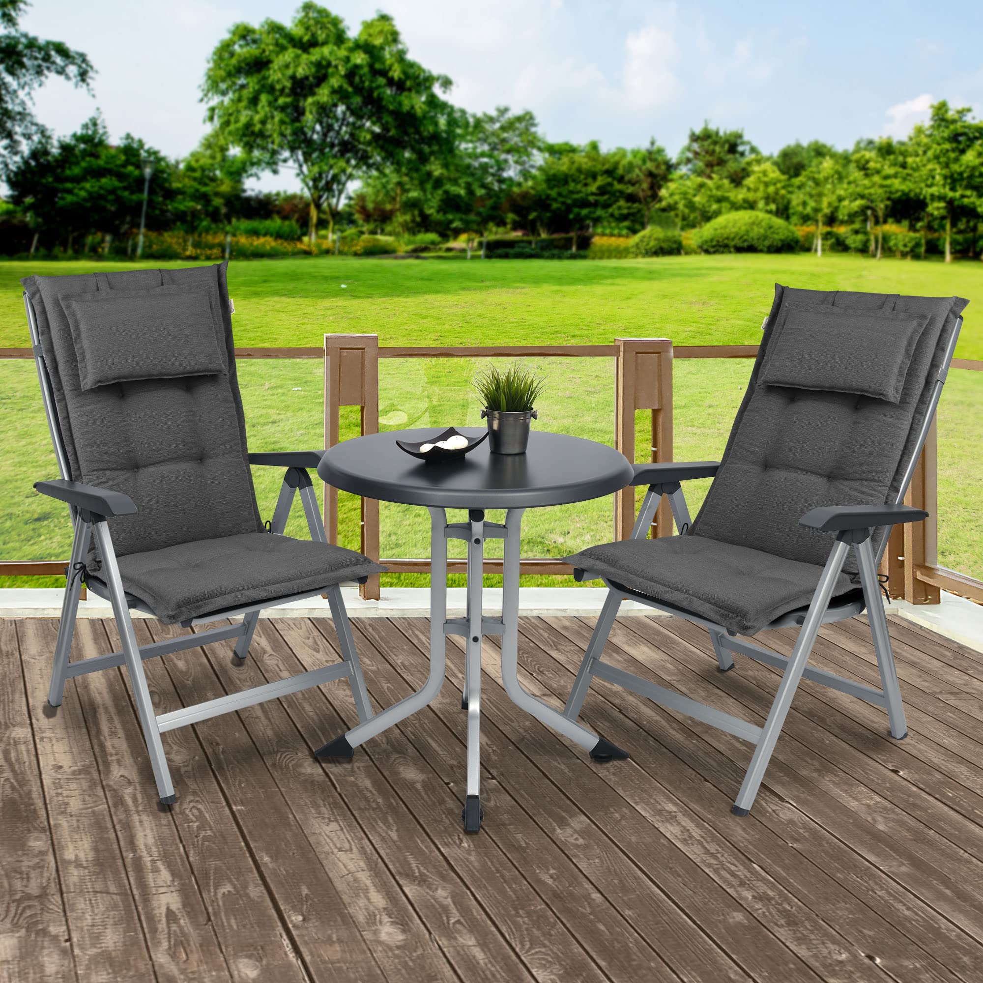 Beautissu 2er Set Premium Gartenstuhlauflage Hochlehner Dicke Polster | 120x50x7cm Anthrazit robuster Stoff & UV-Lichtechtheit Auflagen für Gartenstuhl Sitzkissen Auflage Sitzpolster HighLux HL