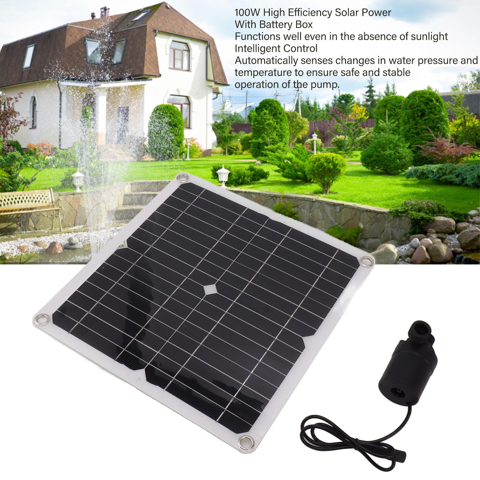 Zestaw solarnej pompy wodnej o wysokiej wydajności 100 W Zasilana energią słoneczną pompa do fontanny z pojemnikiem na baterie do nawadniania stawu ogrodowego podlewanie kwiatów