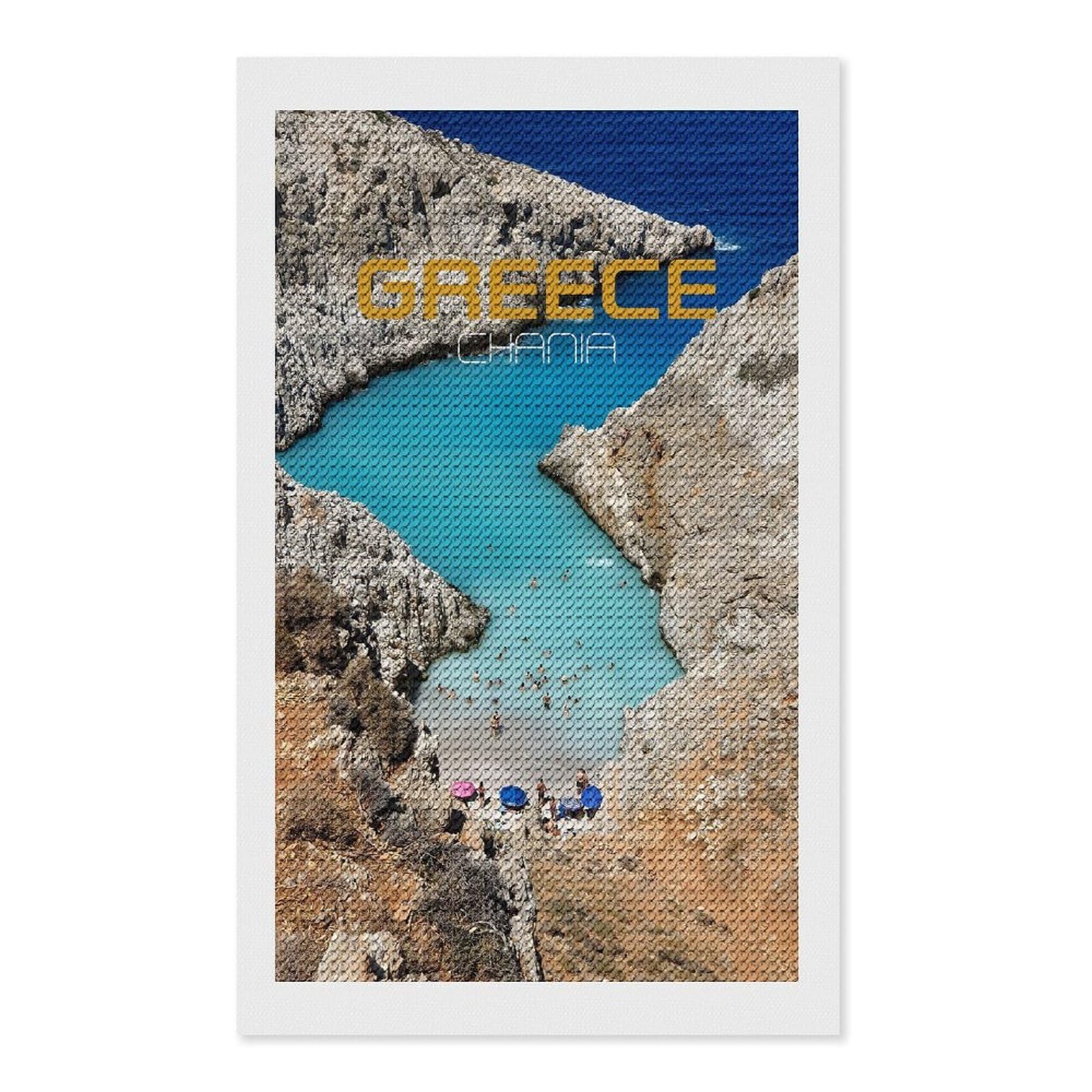 Junmoney Greece Chania Beach DIY Diamond Art Canvas Kit 12"x20", Complete Accessories, Creative Leisure Activity, Home Wall Decor, Gift Idea