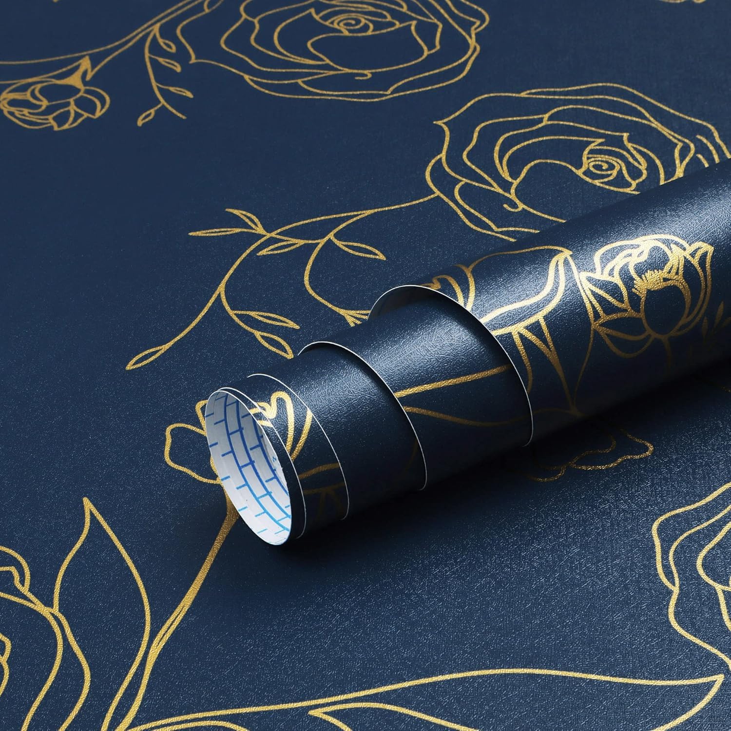 Safiyya 590"x17.3" Peel and Stick Wallpaper Gold and Blue Contact Paper Floral Wallpaper Removable Self Adhesive Wall Paper for Bedroom