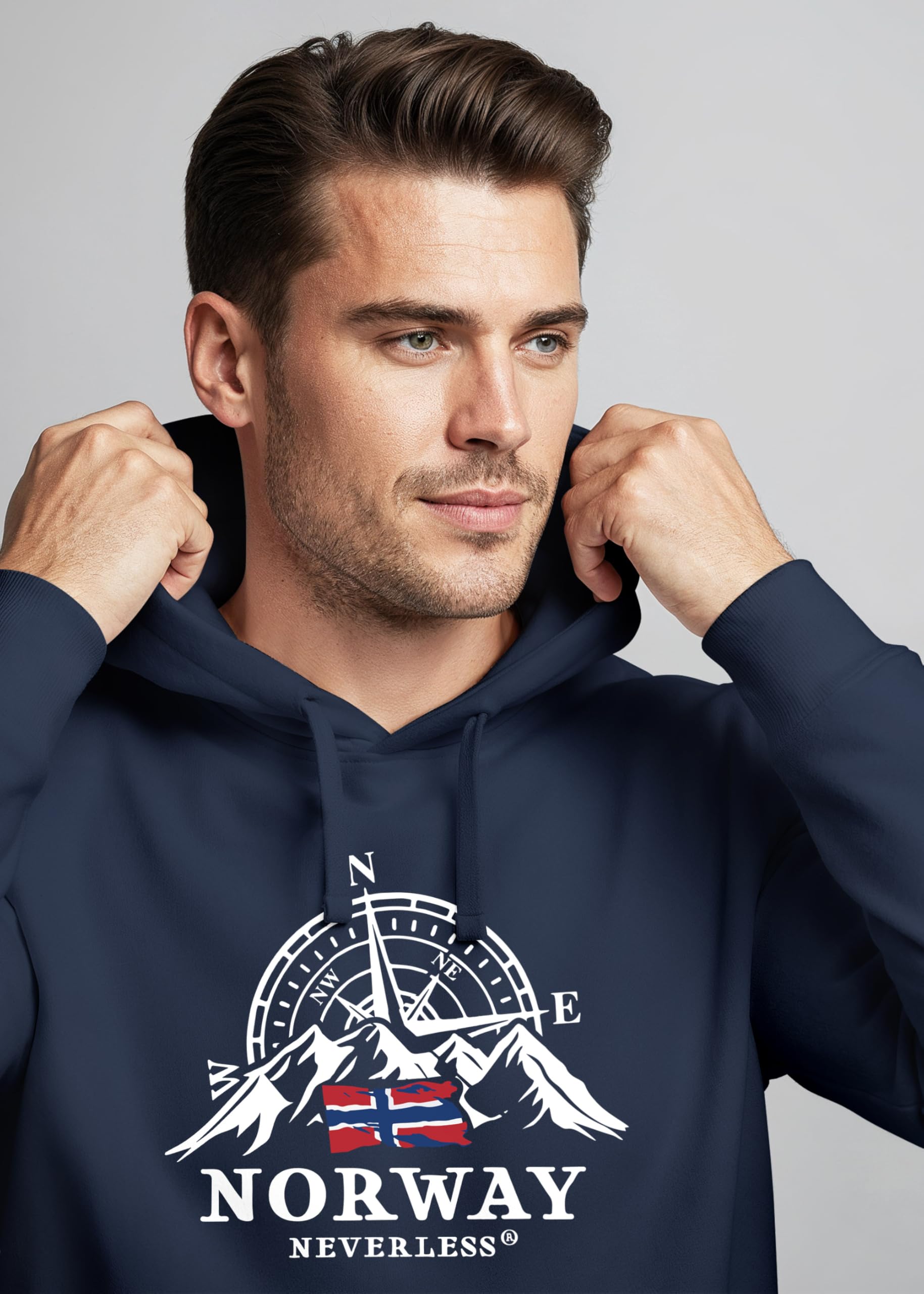 Neverless® Hoodie Herren Norwegen Flagge Skandinavien Nordisch Kompass Kapuzenpulli Männer Fashion