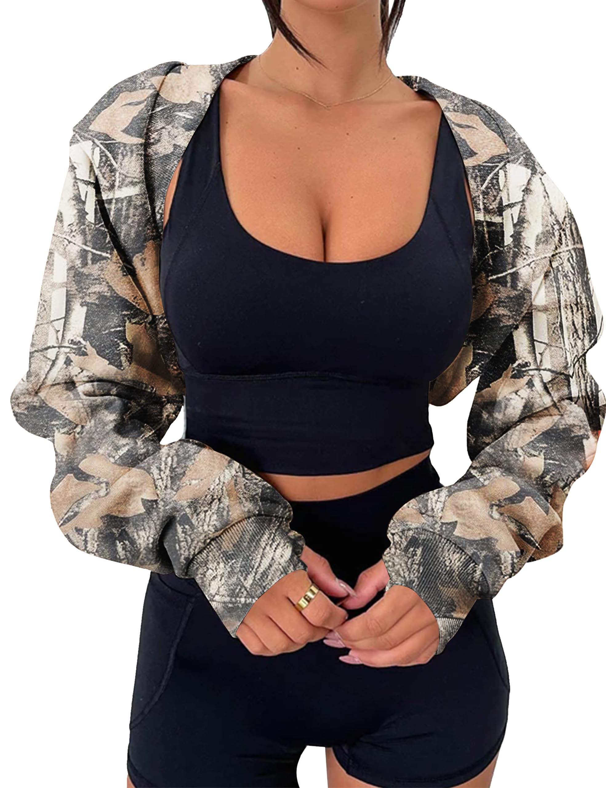 MISSACTIVER Women's Long Sleeve With Thumb Hole Bolero Shrug Top Open Front Fleece Loose Fit Cropped Shawl Sweatshirt Workout