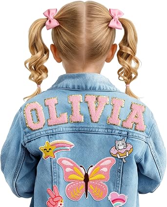 Personalized Denim Jacket for Girls with Names Patches, Easter Outfits for Girls Boys, 1-8 Year Old Birthday Easter Gifts for Toddler Clothes, Custom Toddler Jean Jacket Personalized Baby Gifts