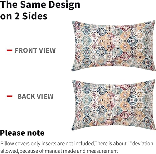 Miniatura 4 de Kawani Juego de 2 fundas de almohada lumbares de estilo bohemio étnico bohemio de 12 x 20 pulgadas, color verde azulado, rojo, naranja, azul,