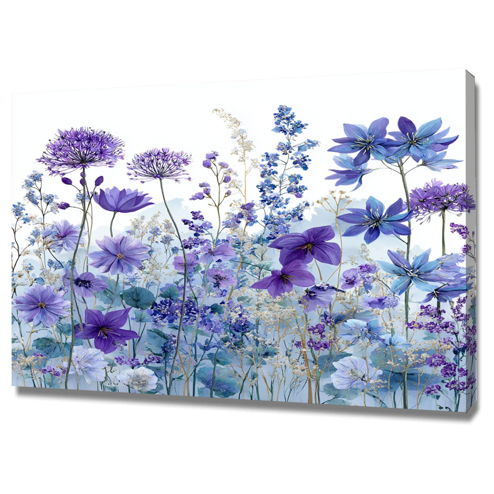 Teruea Purple Watercolor Flower Wall Art Poster Wildflower Prints Watercolour Violet Blue Tall Stem Wildflower Botanical Art For Kitchen Wall Pictures Artwork(Purple)-70X100cm1 Framed