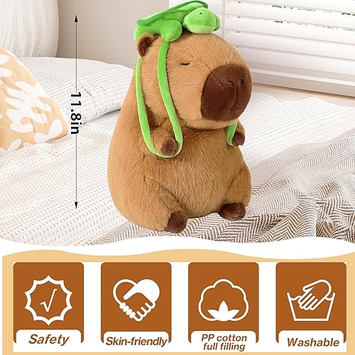 Miniatura 2 de Capybara - Peluche de 11.8 pulgadas con mochila de tortuga, almohada suave kawaii capibara, regalos de cumpleaños para adultos y niños