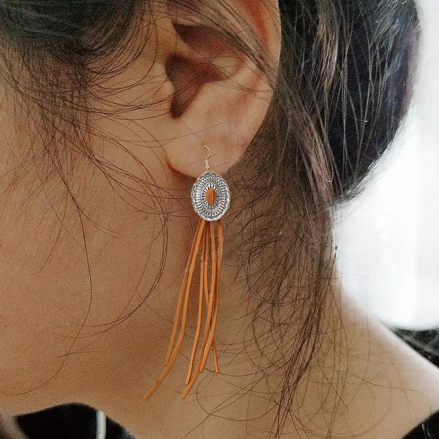 Western Earrings for Women Extra Long Tassel Earrings Handmade Leather Fringe Earrings for Women Western Jewelry for Women Cowgirl Accessories (Cowgirl Earrings) - Image 5