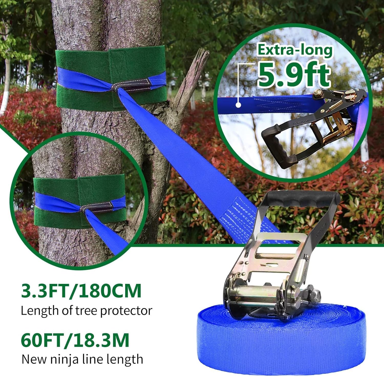 Ninja Obstacle Course for Kids Backyard - 10 Durable Obstacles and 60' Slackline - Outdoor Warrior Obstacle Playset Equipment with Gymnastic Ring, Rope Ladder, Ninja Wheel, Climbing Rope Swing