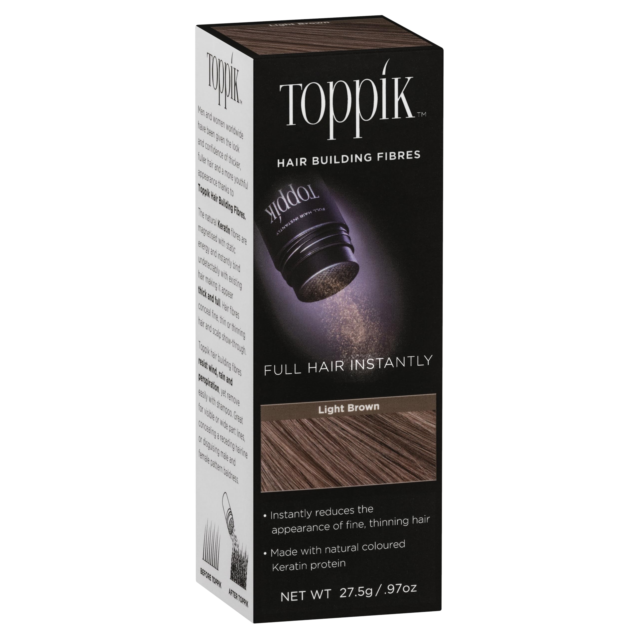 Toppik Hair Building Fibres Light Brown 27.5g - Instant Thicker Fuller Look for Thinning Men & Women