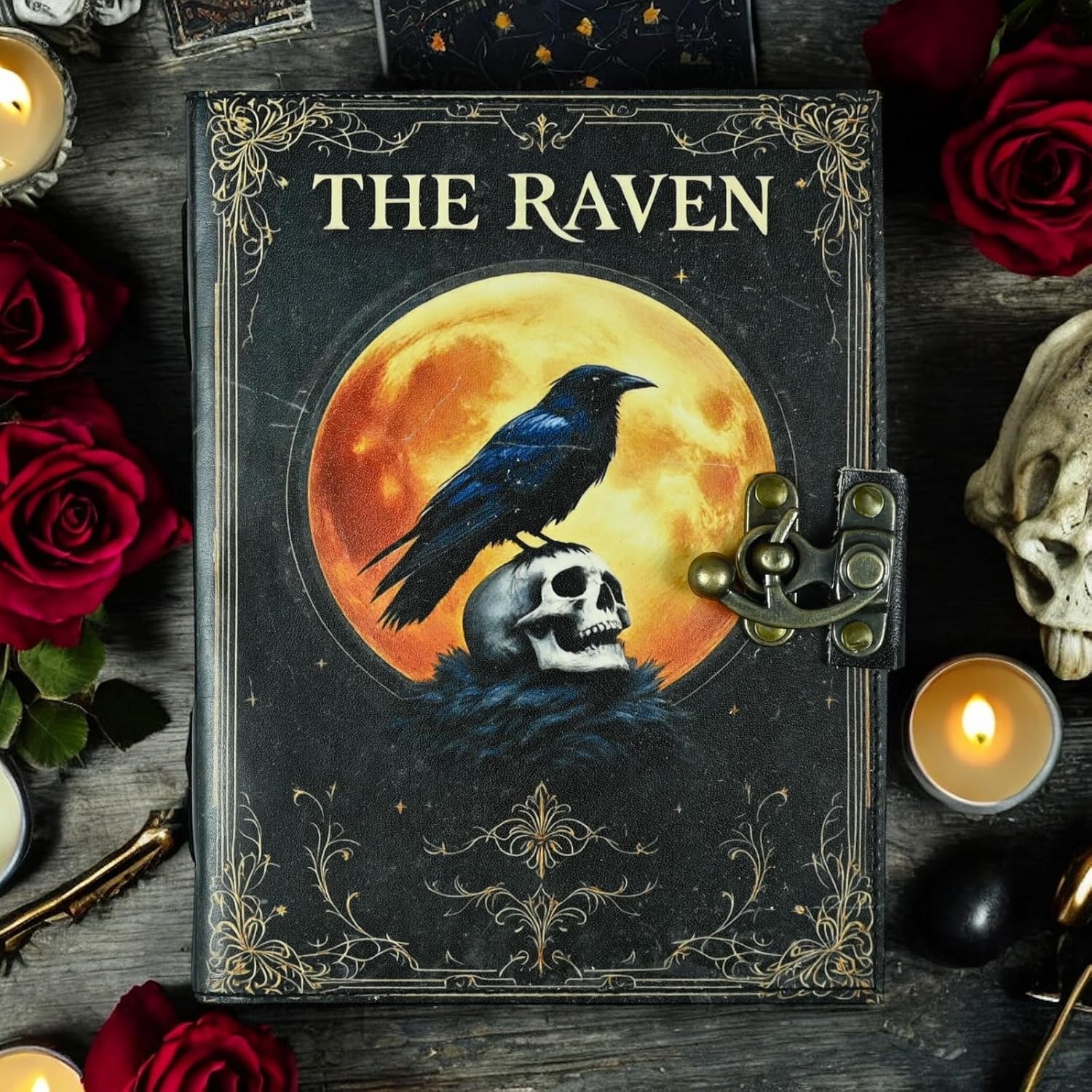 Leather Raven Journal Spooky Gifts For Women Raven Decor Grimoire Journal Witch Supplies Witchy Journal Witchcraft Supplies Gothic Journal Halloween Book Decor Gothic Notebook 10x7 Inch, 200 Page image 3